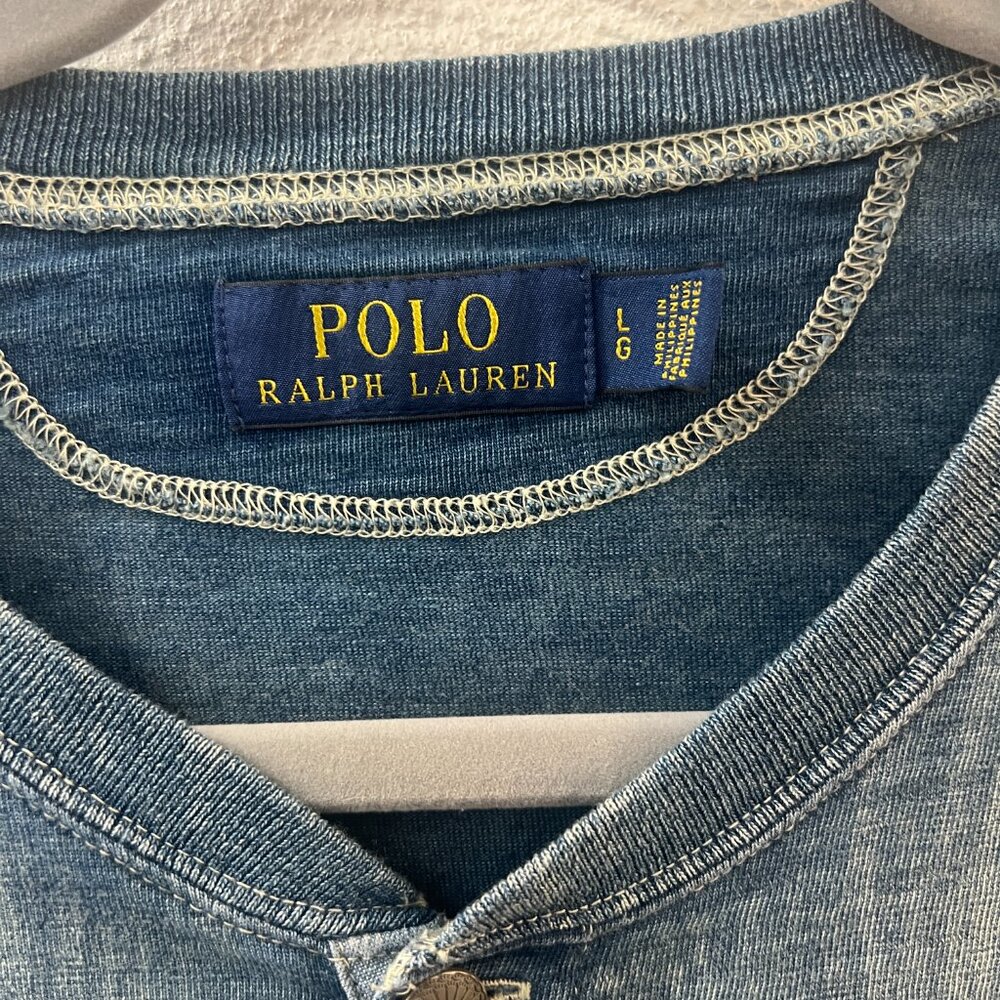 Polo Ralph Lauren Mens Blue Pullover 1/4 Button Short Sleeve 67 Logo Shirt Sz L - Picture 2 of 5